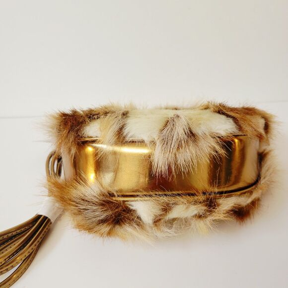 Sharif New York Faux Fur Crossbody Bag Gold Chain Strap NWT Boho Designer Purse - Picture 4 of 12